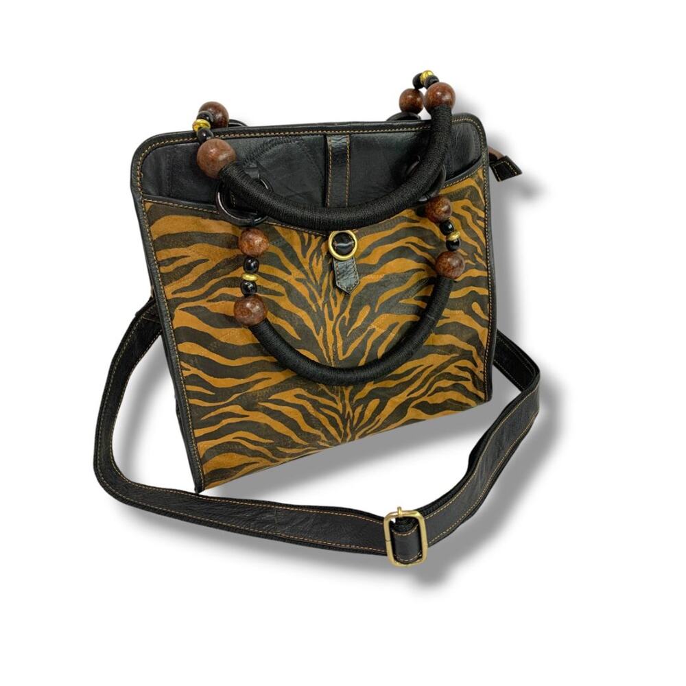 Vaan & Co Upcycled Pieced Leather Fabric Handbag Satchel Crossbody